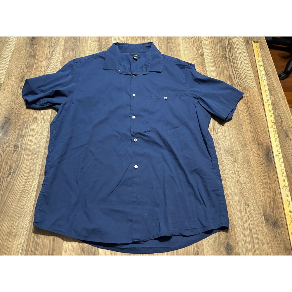 Alfani Shirt Mens Size XL Blue Button Up Stretch Cotton Casual Short Sleeve